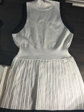 SHEIN White Sleeveless Pleated Knit Dress with Black Trim 3x